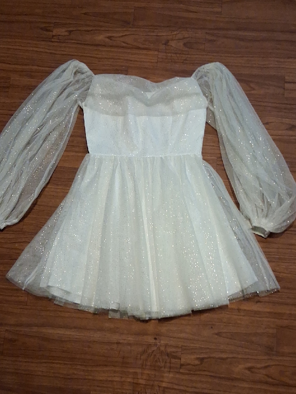 Sparkle Tulle Puff-Sleeve Mini Dress - Ivory
